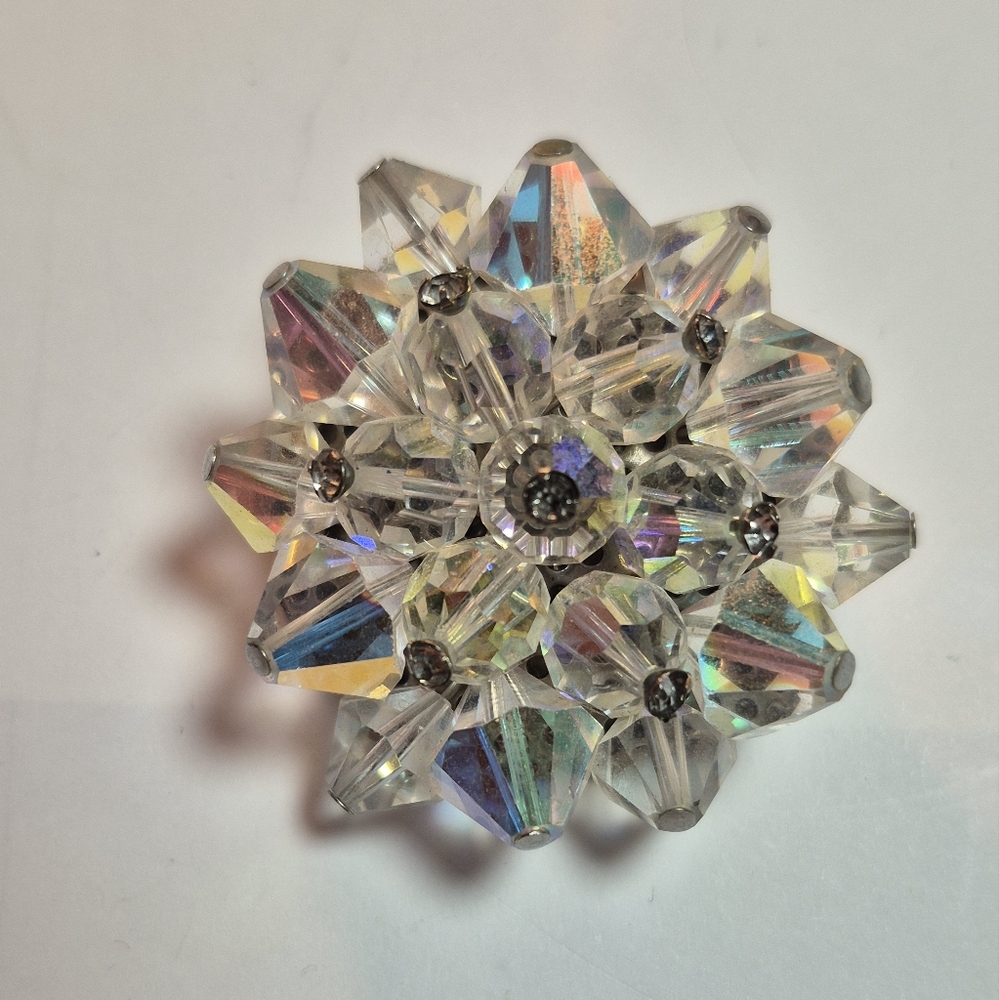 Vintage Aurora Borealis Cluster  Bead Round Pin